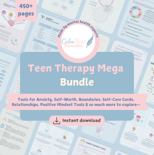 Teen Therapy Mega Bundle: Tools for Anxiety, Depression, Healing, Boundaries, Affirmations & Thought Work